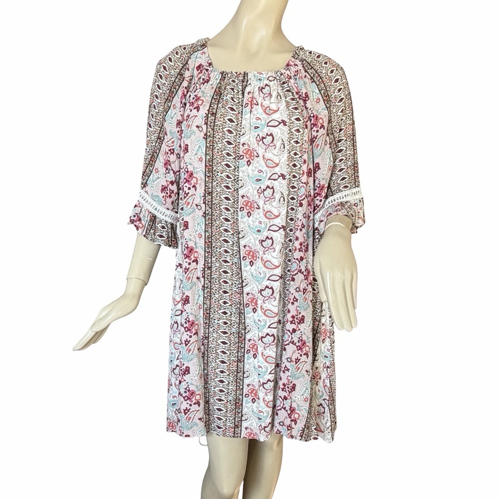 Naif Floral Paisley Dress Sz Large Ruffle Sleeves Crochet Details Boho Indie‎